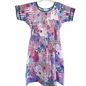Vintage Apostrophe Patchwork Floral Nightgown House Dress Made in USA‎ Purple XL